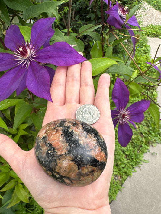Pink Feldspar Black Tourmaline Palm Stone