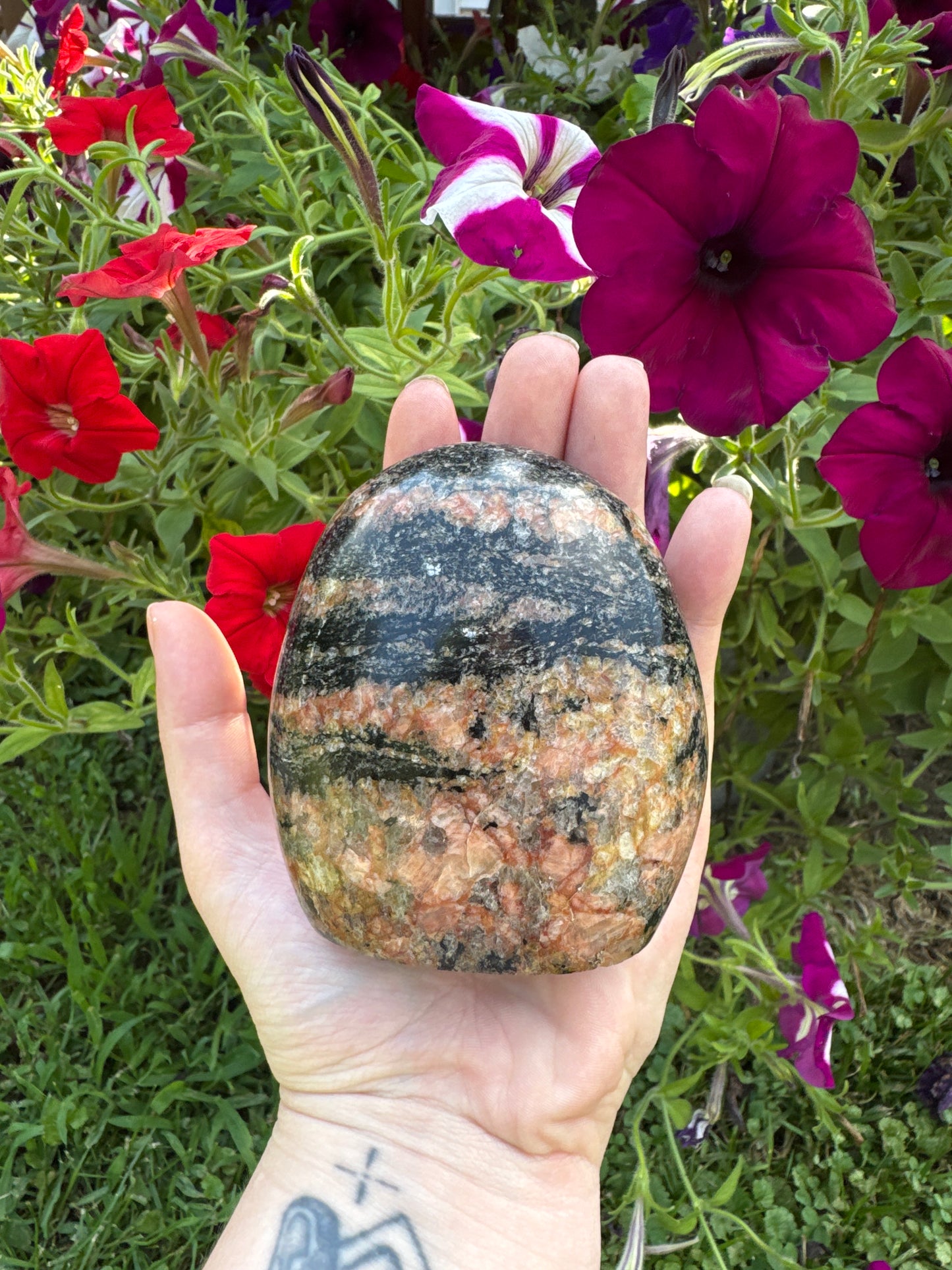 Pink Feldspar + Black Tourmaline Free Form - Madagascar