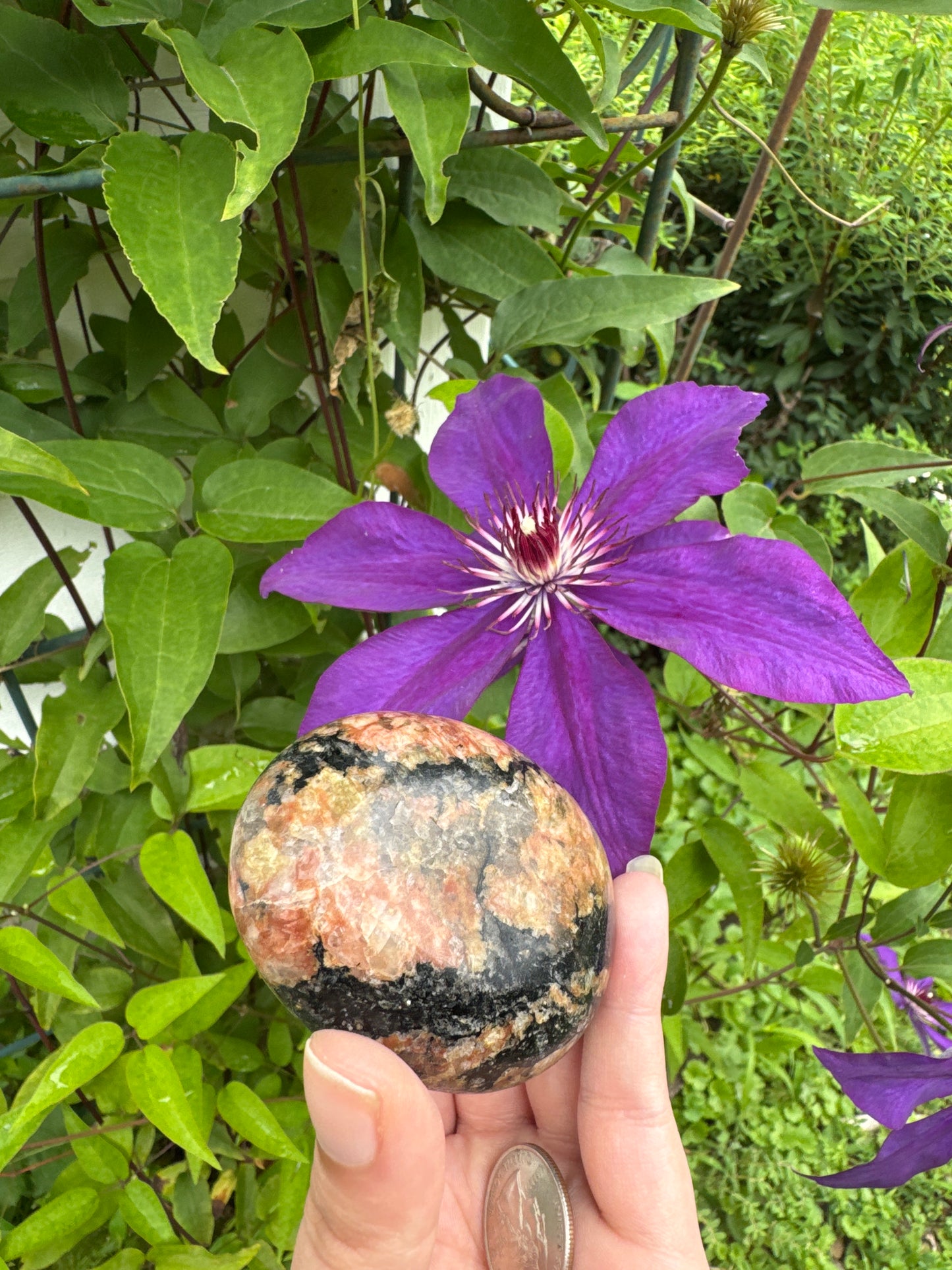 Pink Feldspar Black Tourmaline Palm Stone